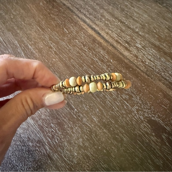 Alex and Ani Gold and Tan Beaded Bracelet - Picture 2 of 3